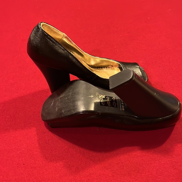 Chunky heel open toed pump black leather - Picture 4 of 4